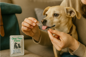 Pet sublingual film in individual moisture-safe sachet for controlled dosing